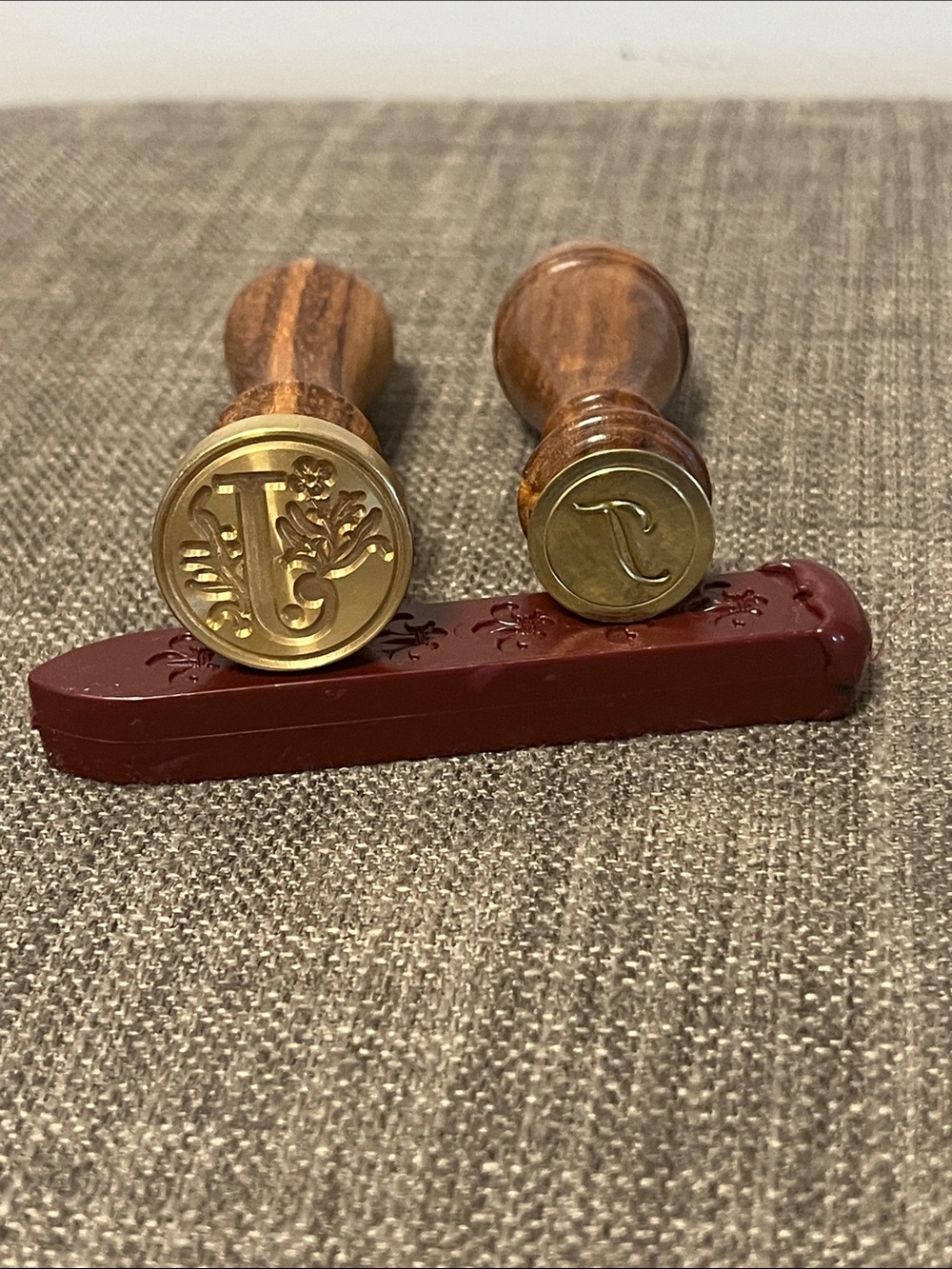 2 Golden Metal Monogram J Wax Seal Stamp with Burgundy Sealing Stick